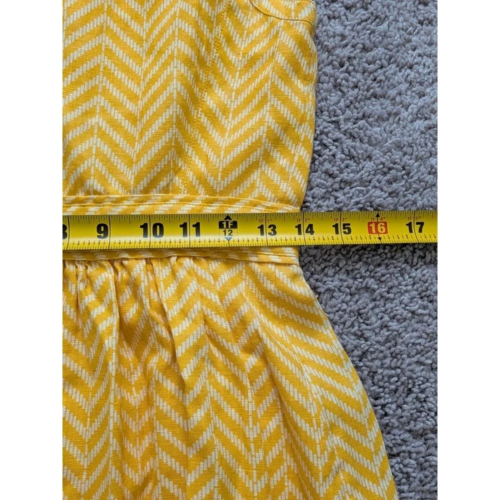 Tory Burch Linen Dress Yellow/White Chevron Button-Down Sleeveless Size 4